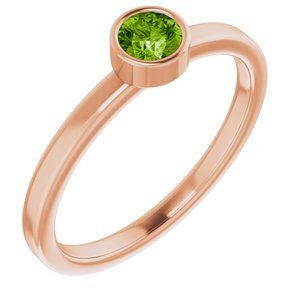 14K Rose 4 mm Round Peridot Ring - 71806:6072:P