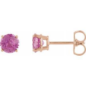 14K Rose 4 mm Round Pink Tourmaline Earrings     - 1874:70256:P