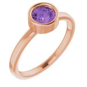 14K Rose 5.5 mm Round Amethyst Ring - 71806:6386:P
