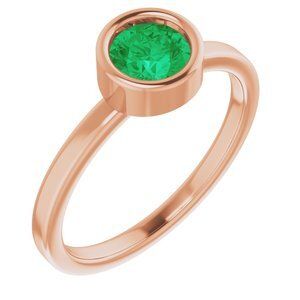 14K Rose 5.5 mm Round Emerald Ring - 71806:6391:P