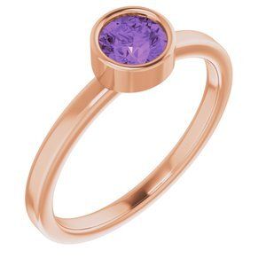 14K Rose 5 mm Round Amethyst Ring - 71806:6091:P