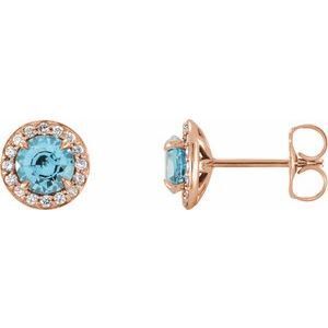 14K Rose 5 mm Round Aquamarine & 1/8 CTW Diamond Earrings - 86458:6041:P