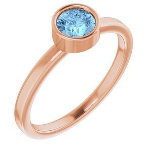 14K Rose 5 mm Round Aquamarine Ring - 71806:6094:P