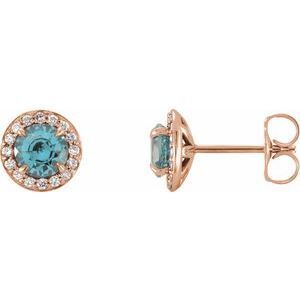 14K Rose 5 mm Round Blue Zircon & 1/8 CTW Diamond Earrings - 86458:6053:P