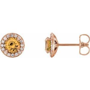 14K Rose 5 mm Round Citrine & 1/8 CTW Diamond Earrings - 86458:6052:P