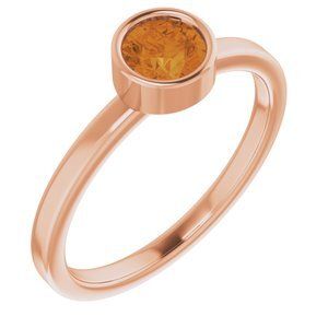 14K Rose 5 mm Round Citrine Ring - 71806:6146:P