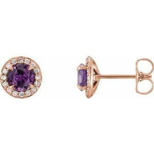 14K Rose 5 mm Round Lab-Grown Alexandrite & 1/8 CTW Diamond Earrings - 86458:6046:P