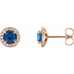 14K Rose 5 mm Round Lab-Grown Blue Sapphire & 1/8 CTW Diamond Earrings - 86458:6002:P
