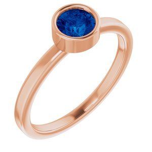 14K Rose 5 mm Round Lab-Grown Blue Sapphire Ring - 71806:6136:P