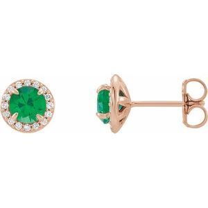 14K Rose 5 mm Round Lab-Grown Emerald & 1/8 CTW Diamond Earrings - 86458:6044:P