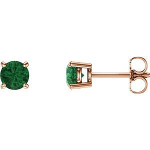 14K Rose 5 mm Round Lab-Grown Emerald Earrings  - 1874:70184:P
