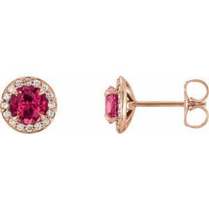 14K Rose 5 mm Round Lab-Grown Ruby & 1/8 CTW Diamond Earrings - 86458:6048:P