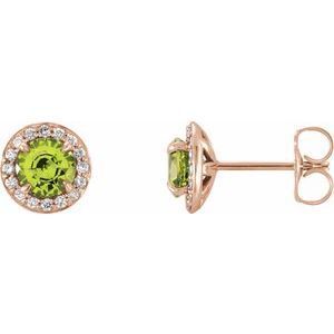 14K Rose 5 mm Round Peridot & 1/8 CTW Diamond Earrings - 86458:6049:P