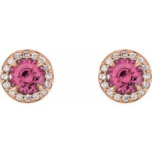 14K Rose 5 mm Round Pink Tourmaline & 1/8 CTW Diamond Earrings - 86458:6051:P