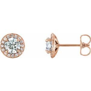 14K Rose 5 mm Round White Sapphire & 1/8 CTW Diamond Earrings - 86458:6043:P