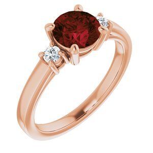 14K Rose 6.5 mm Round Mozambique Garnet & 1/8 CTW Diamond Ring - 71607:70007:P