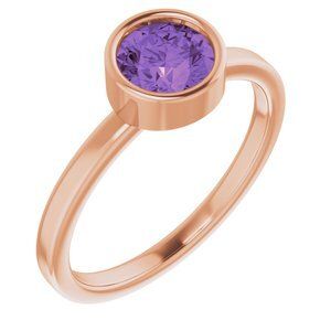 14K Rose 6 mm Round Amethyst Ring - 71806:6156:P