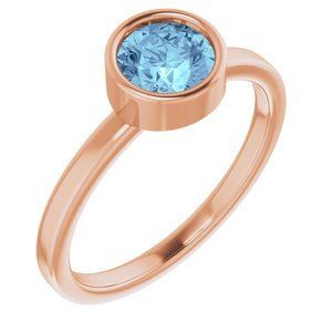 14K Rose 6 mm Round Aquamarine Ring - 71806:6158:P