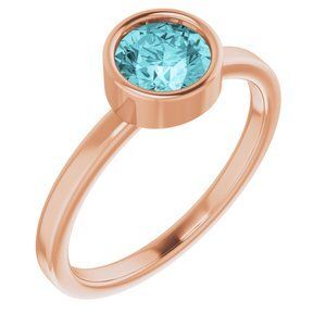14K Rose 6 mm Round Blue Zircon Ring - 71806:6182:P