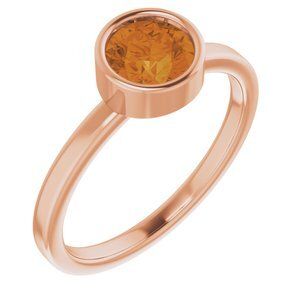 14K Rose 6 mm Round Citrine Ring - 71806:6180:P