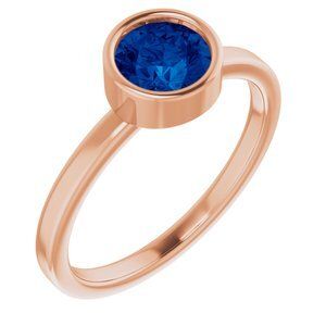 14K Rose 6 mm Round Lab-Grown Blue Sapphire Ring - 71806:6176:P