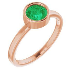14K Rose 6 mm Round Lab-Grown Emerald Ring - 71806:6166:P