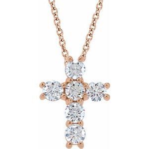 14K Rose 9/10 CTW Diamond Cross 18" Necklace  - R42309:60018:P