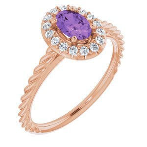 14K Rose Amethyst & 1/8 CTW Diamond Ring   - 72014:6006:P