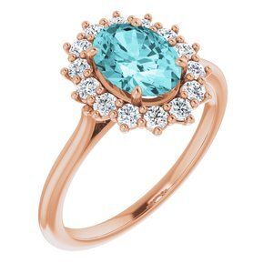 14K Rose Blue Zircon & 3/8 CTW Diamond Ring        - 71606:70052:P
