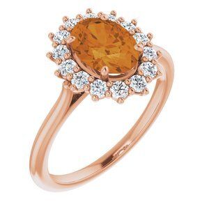 14K Rose Citrine & 3/8 CTW Diamond Ring          - 71606:70050:P