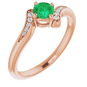 14K Rose Emerald & .04 CTW Diamond Ring   - 71993:6006:P