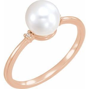 14K Rose Freshwater Cultured Pearl & .025 CTW Diamond Ring - 6194:602:P