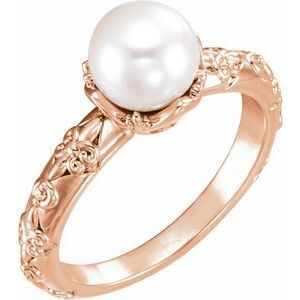 14K Rose Freshwater Cultured Pearl & .025 CTW Diamond Ring - 6498:602:P