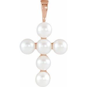 14K Rose Freshwater Cultured Pearl Cross Pendant     - R42366:602:P