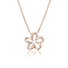 14K Rose Gold Floating Plumeria Tropical Flowers Pendant