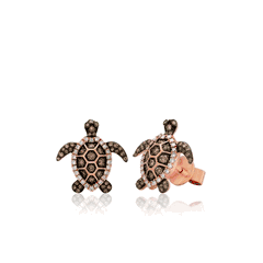 14K Rose Gold Koa Diamonds Sea Life Turtles Earrings