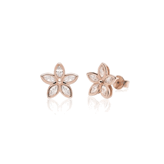 14K Rose Gold Marquise Diamond Flower Earrings