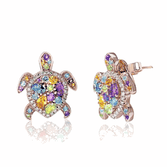 14K Rose Gold Sea Life Turtles Earrings