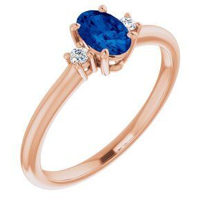 14K Rose Lab-Grown Blue Sapphire & .04 CTW Diamond Ring   - 72018:6002:P