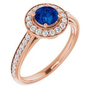 14K Rose Lab-Grown Blue Sapphire & 1/3 CTW Diamond Ring   - 72020:6002:P