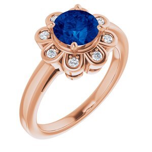 14K Rose Lab-Grown Blue Sapphire & 1/8 CTW Diamond Ring   - 71867:60002:P
