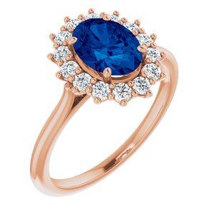 14K Rose Lab-Grown Blue Sapphire & 3/8 CTW Diamond Ring   - 71606:70046:P