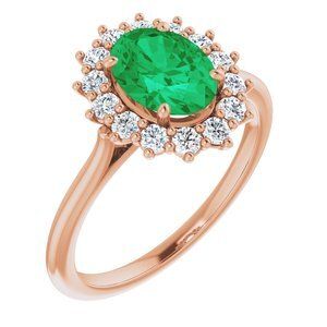 14K Rose Lab-Grown Emerald & 3/8 CTW Diamond Ring       - 71606:70038:P