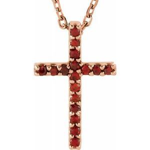 14K Rose Mozambique Garnet Petite Cross 16" Necklace  - R42147:110:P