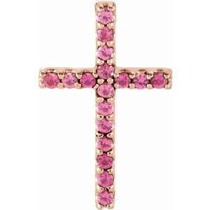 14K Rose Pink Tourmaline Petite Cross Pendant     - R42147:60050:P