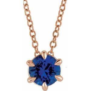 14K Rose Round 5 mm Blue Sapphire Solitaire 16-18" Necklace - 87126:6124:P