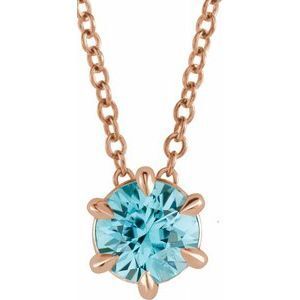 14K Rose Round 5 mm Blue Zircon Solitaire 16-18" Necklace - 87126:6125:P