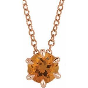 14K Rose Round 5 mm Citrine Solitaire 16-18" Necklace - 87126:6126:P