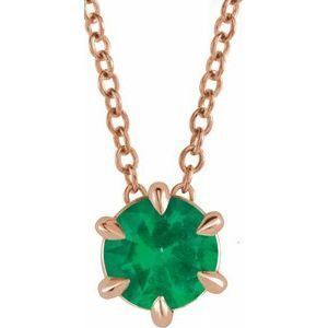 14K Rose Round 5 mm Emerald Solitaire 16-18" Necklace - 87126:6127:P