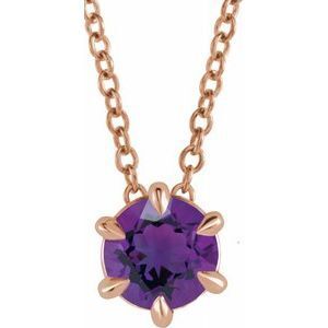 14K Rose Round 6 mm Amethyst Solitaire 16-18" Necklace - 87126:6200:P